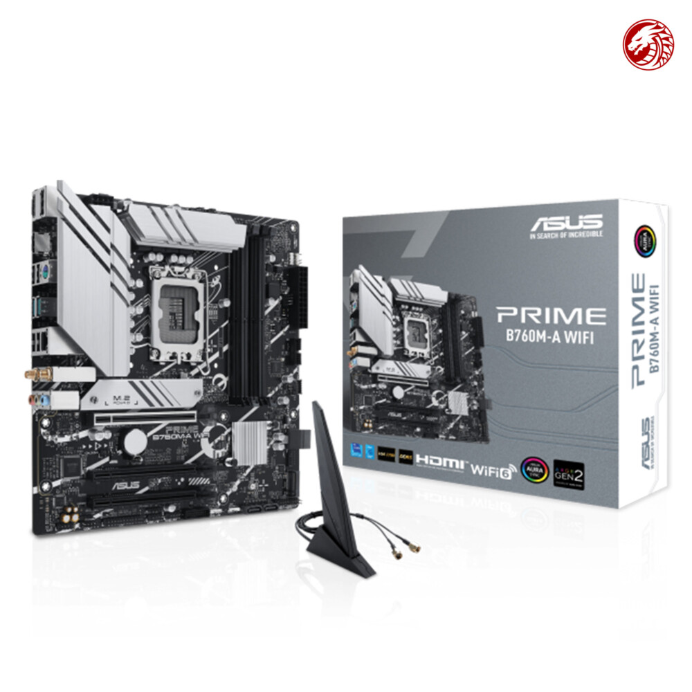 ASUS Prime B760M-A WiFi Intel LGA 1700 mATX Motherboard with PCIe 4.0, DDR5, Two M.2 Slots, 2.5Gb Ethernet, Wi-Fi 6, DisplayPort, HDMI, SATA 6Gbps, Rear USB 3.2 Gen 2, Front USB 3.2 Gen 1 Type-C